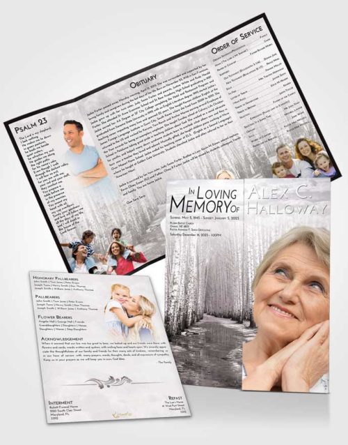 Obituary Funeral Template Gatefold Memorial Brochure Evening Snowy Stream