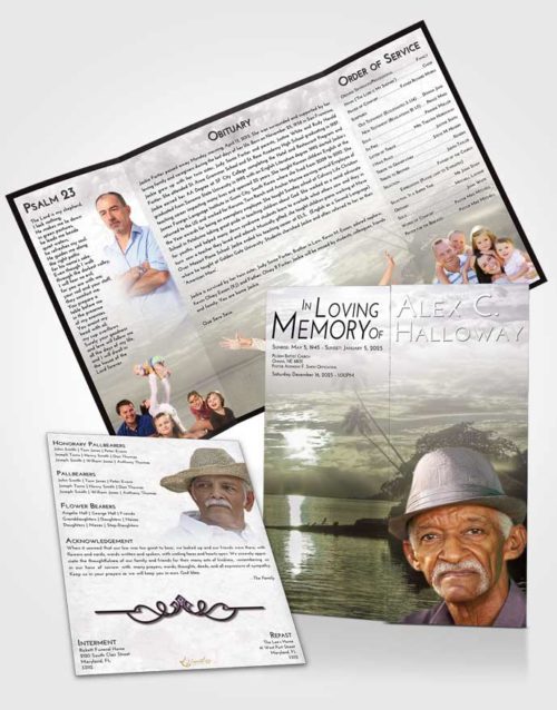Obituary Funeral Template Gatefold Memorial Brochure Evening Tropical Beach