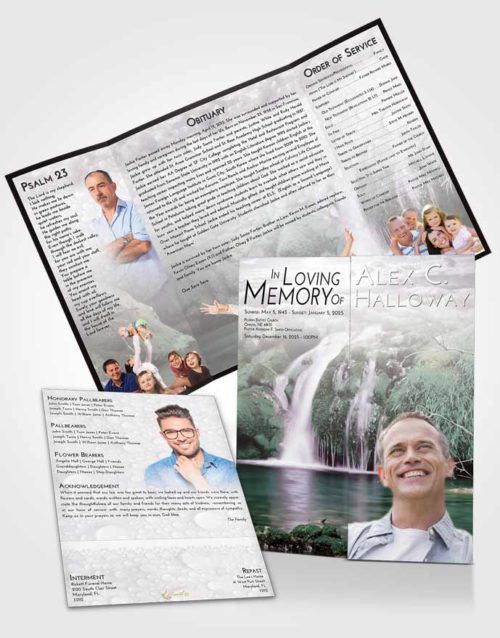 Obituary Funeral Template Gatefold Memorial Brochure Evening Waterfall Paradise