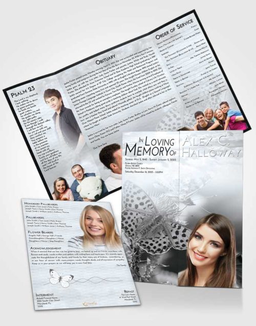 Obituary Funeral Template Gatefold Memorial Brochure Freedom Butterfly Peace