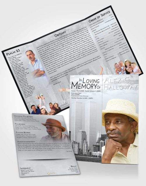 Obituary Funeral Template Gatefold Memorial Brochure Freedom Cityscape