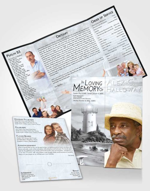 Obituary Funeral Template Gatefold Memorial Brochure Freedom Lighthouse Laughter
