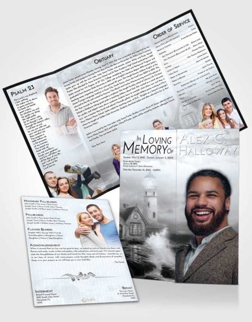 Obituary Funeral Template Gatefold Memorial Brochure Freedom Lighthouse Lookout