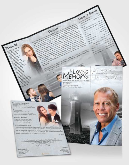 Obituary Funeral Template Gatefold Memorial Brochure Freedom Lighthouse Magnificence