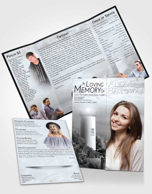 Obituary Funeral Template Gatefold Memorial Brochure Freedom Lighthouse Mystery