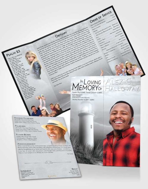 Obituary Funeral Template Gatefold Memorial Brochure Freedom Lighthouse Serenity