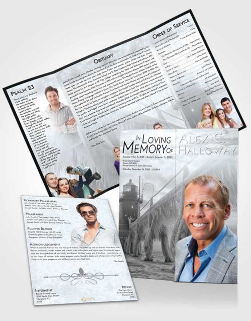 Obituary Funeral Template Gatefold Memorial Brochure Freedom Lighthouse Tranquility