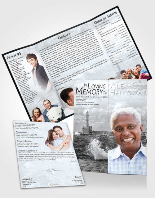 Obituary Funeral Template Gatefold Memorial Brochure Freedom Lighthouse in the Tides
