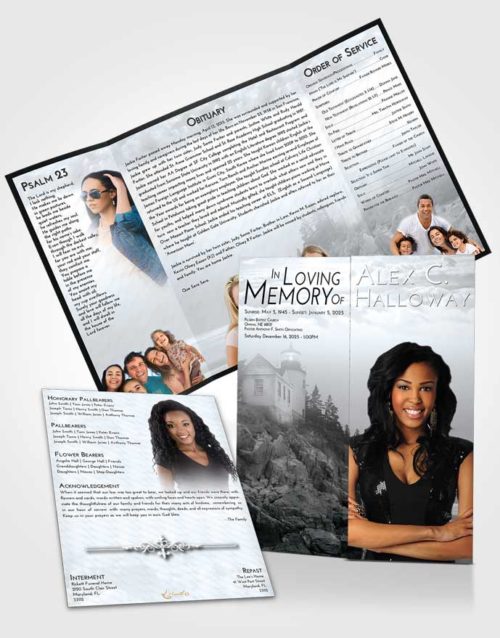 Obituary Funeral Template Gatefold Memorial Brochure Freedom Lighthouse on the Rocks