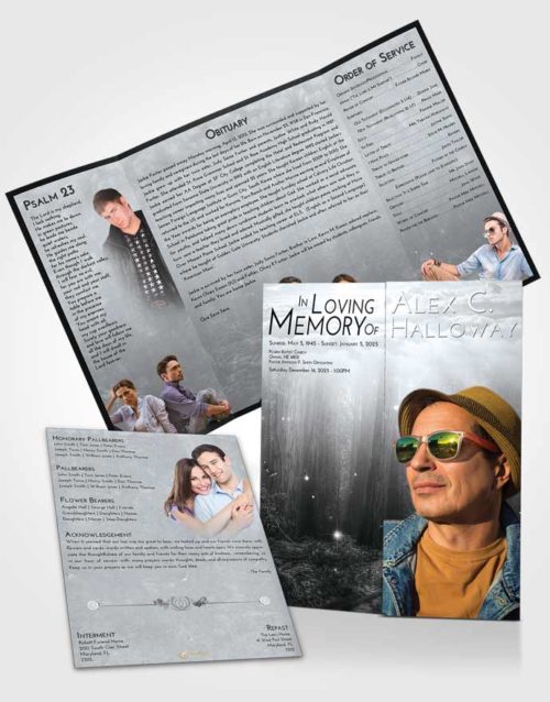 Obituary Funeral Template Gatefold Memorial Brochure Freedom Magical Forest