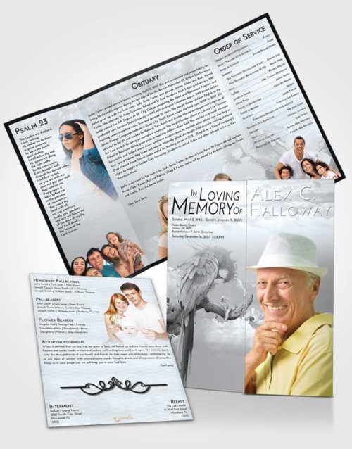 Obituary Funeral Template Gatefold Memorial Brochure Freedom Magical Parrot