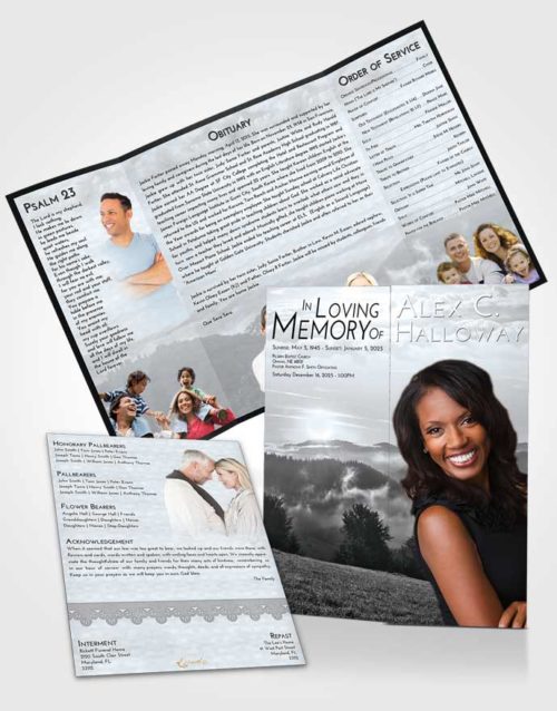 Obituary Funeral Template Gatefold Memorial Brochure Freedom Misty Forest