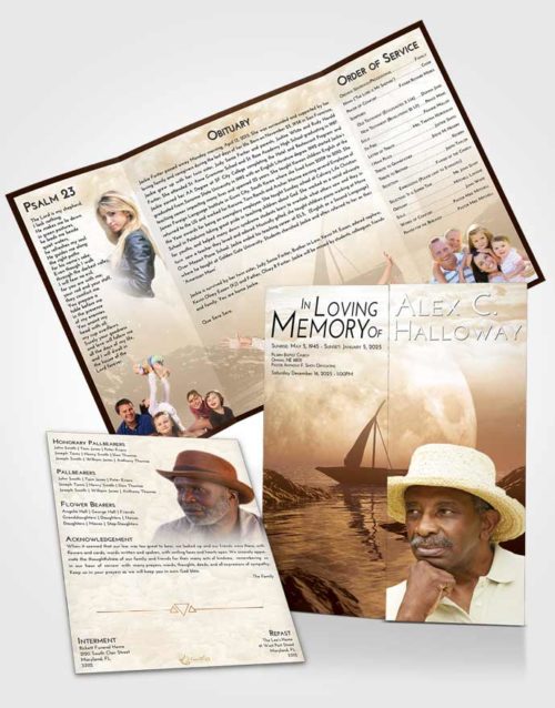 Obituary Funeral Template Gatefold Memorial Brochure Golden Calm Waters