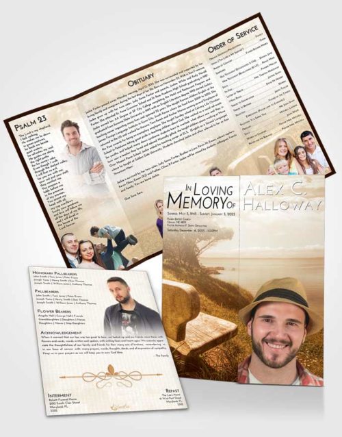 Obituary Funeral Template Gatefold Memorial Brochure Golden Coastal Gaze