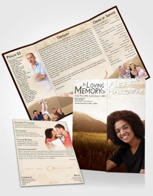 Obituary Funeral Template Gatefold Memorial Brochure Golden Graceful Mountains