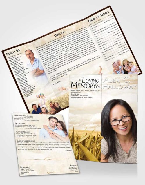Obituary Funeral Template Gatefold Memorial Brochure Golden Grassland