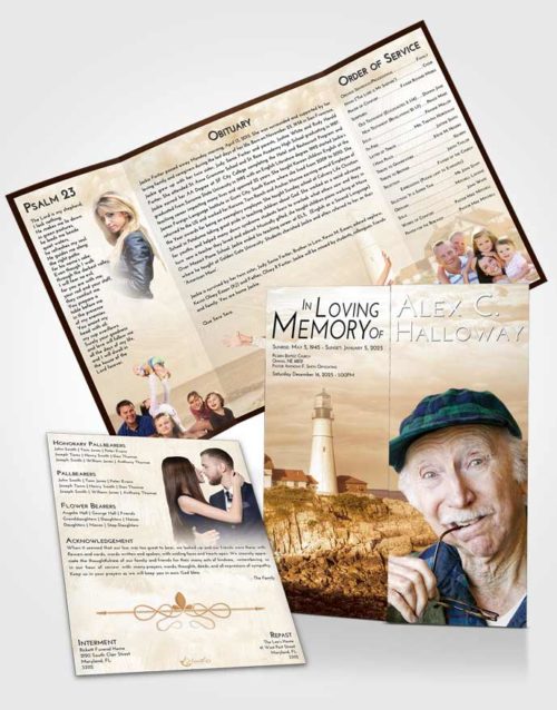 Obituary Funeral Template Gatefold Memorial Brochure Golden Lighthouse Journey