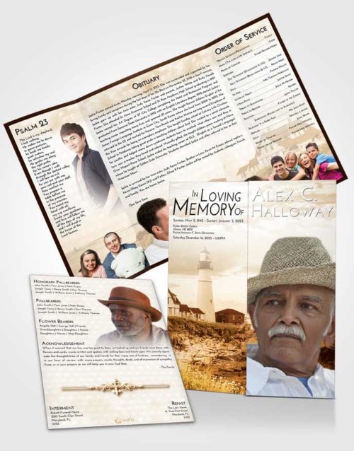 Obituary Funeral Template Gatefold Memorial Brochure Golden Lighthouse Secret