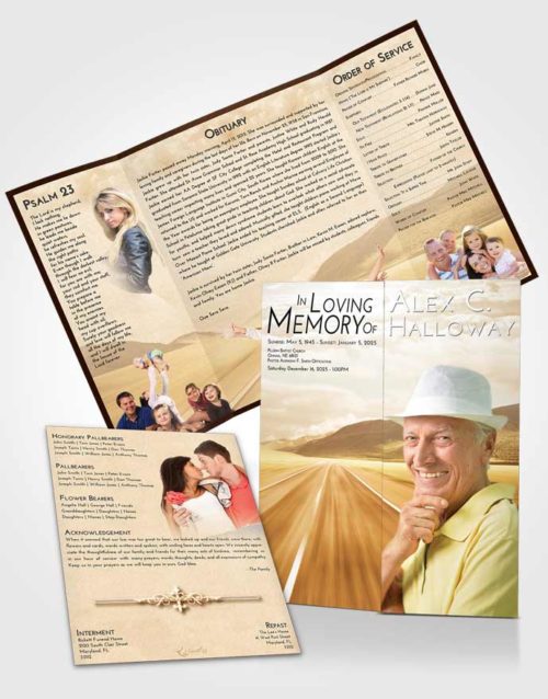Obituary Funeral Template Gatefold Memorial Brochure Golden Morning Highway