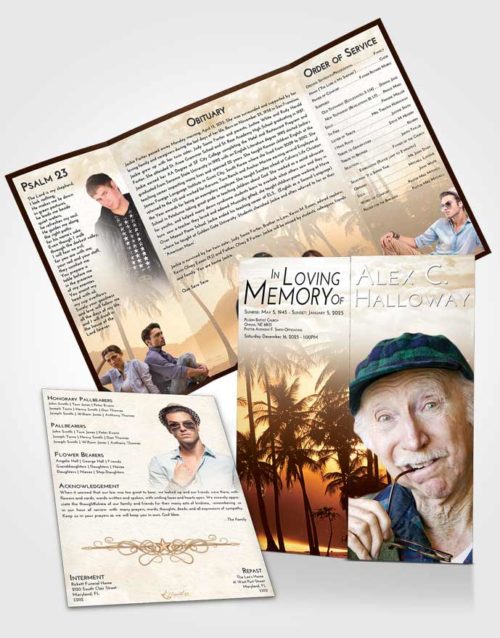 Obituary Funeral Template Gatefold Memorial Brochure Golden Palm Paradise