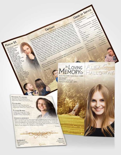 Obituary Funeral Template Gatefold Memorial Brochure Golden Summer Forest