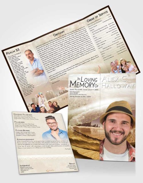 Obituary Funeral Template Gatefold Memorial Brochure Golden Summer Waves