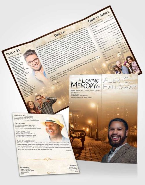 Obituary Funeral Template Gatefold Memorial Brochure Golden Vintage Walk