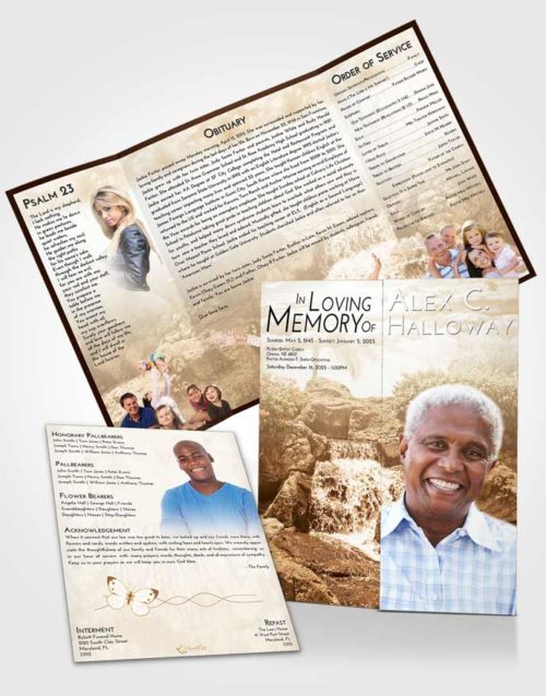 Obituary Funeral Template Gatefold Memorial Brochure Golden Waterfall Masterpiece