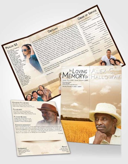 Obituary Funeral Template Gatefold Memorial Brochure Golden Wheat Serenity
