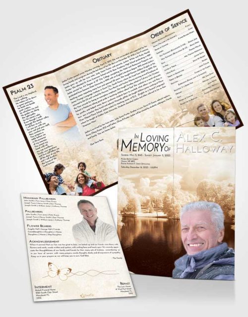 Obituary Funeral Template Gatefold Memorial Brochure Golden White Winter Park