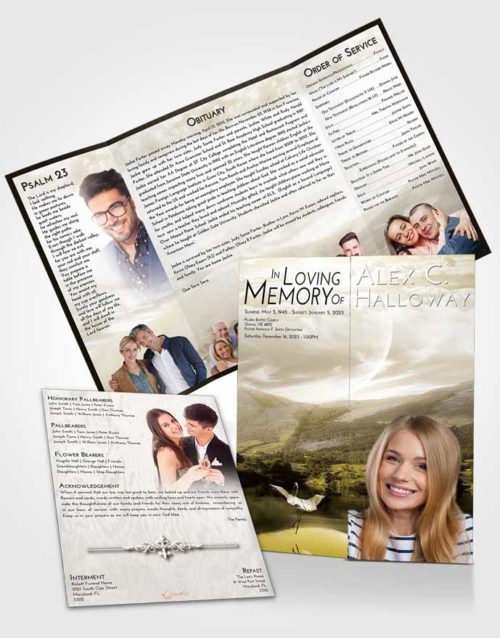 Obituary Funeral Template Gatefold Memorial Brochure Harmony Astonishing Moon