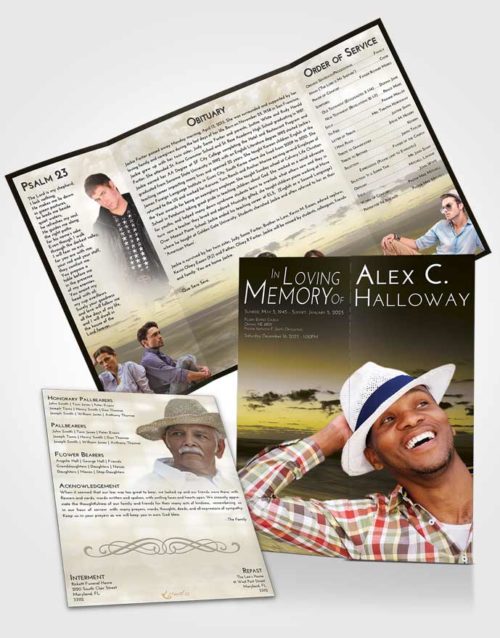 Obituary Funeral Template Gatefold Memorial Brochure Harmony Beautiful Sunset