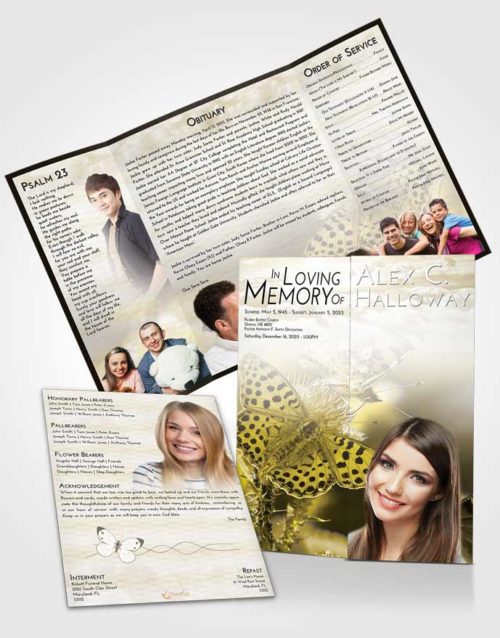Obituary Funeral Template Gatefold Memorial Brochure Harmony Butterfly Peace
