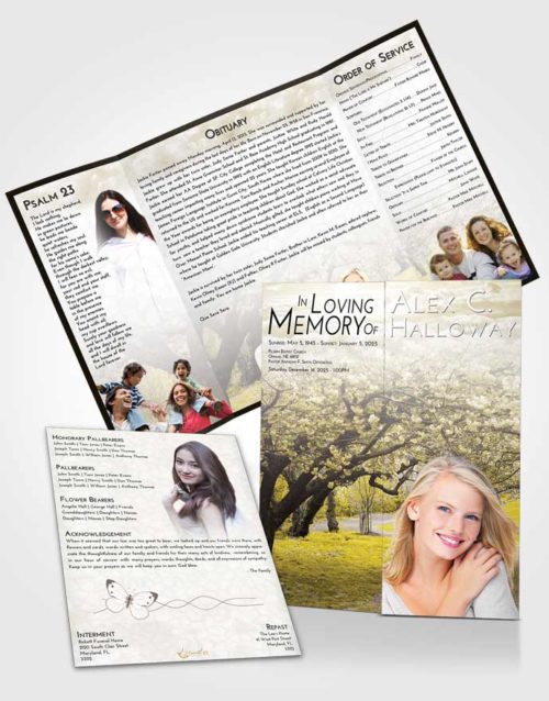 Obituary Funeral Template Gatefold Memorial Brochure Harmony Flowering Path