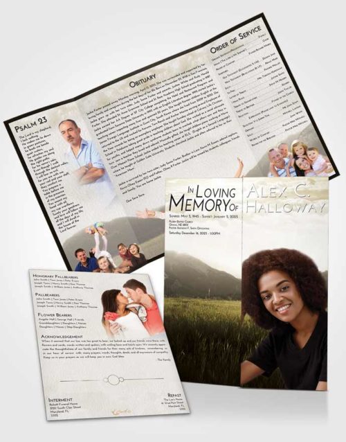 Obituary Funeral Template Gatefold Memorial Brochure Harmony Graceful Mountains