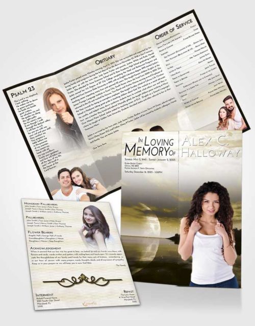 Obituary Funeral Template Gatefold Memorial Brochure Harmony Illuminated Evening