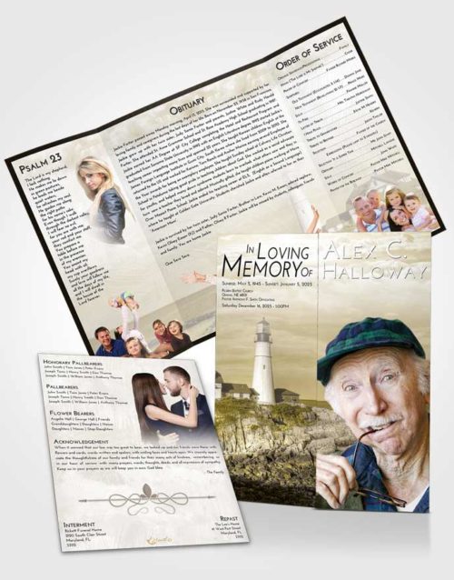 Obituary Funeral Template Gatefold Memorial Brochure Harmony Lighthouse Journey