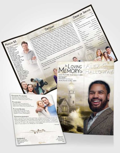 Obituary Funeral Template Gatefold Memorial Brochure Harmony Lighthouse Lookout