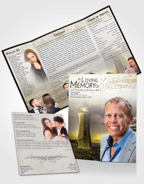 Obituary Funeral Template Gatefold Memorial Brochure Harmony Lighthouse Magnificence