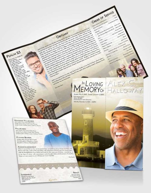 Obituary Funeral Template Gatefold Memorial Brochure Harmony Lighthouse Majesty