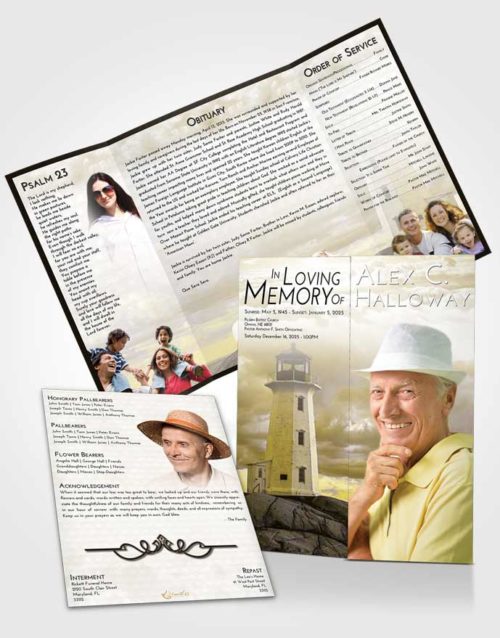 Obituary Funeral Template Gatefold Memorial Brochure Harmony Lighthouse Safety