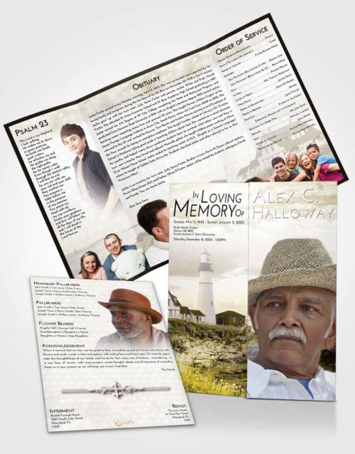 Obituary Funeral Template Gatefold Memorial Brochure Harmony Lighthouse Secret