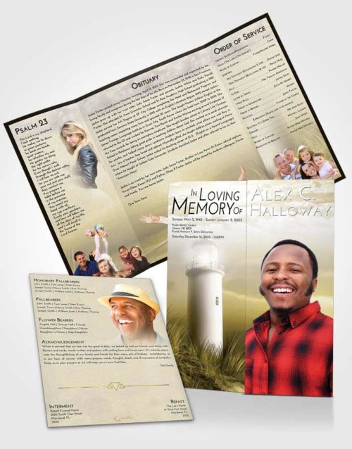 Obituary Funeral Template Gatefold Memorial Brochure Harmony Lighthouse Serenity
