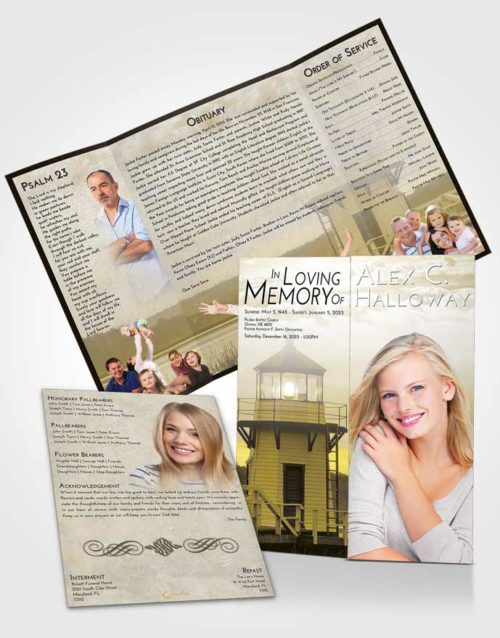Obituary Funeral Template Gatefold Memorial Brochure Harmony Lighthouse Surprise