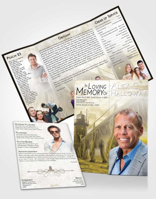 Obituary Funeral Template Gatefold Memorial Brochure Harmony Lighthouse Tranquility