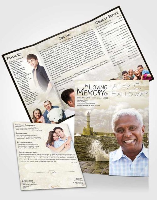 Obituary Funeral Template Gatefold Memorial Brochure Harmony Lighthouse in the Tides