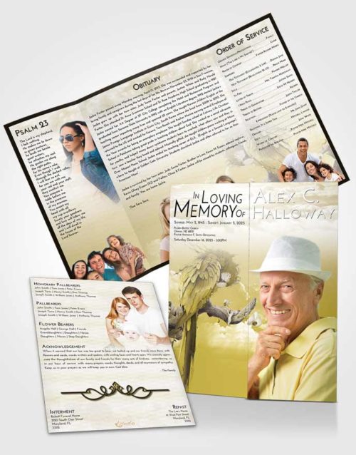 Obituary Funeral Template Gatefold Memorial Brochure Harmony Magical Parrot