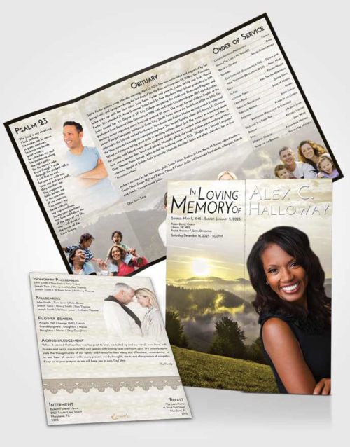 Obituary Funeral Template Gatefold Memorial Brochure Harmony Misty Forest