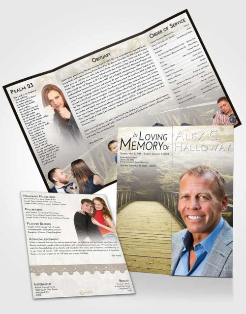 Obituary Funeral Template Gatefold Memorial Brochure Harmony Nature Bridge Walk