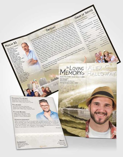 Obituary Funeral Template Gatefold Memorial Brochure Harmony Summer Waves